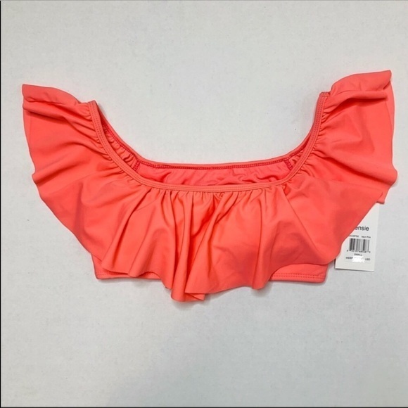 NWT Kenzie Coral Pink ruffle bandeau off the shoulder bikini swimsuit Small S - Picture 3 of 7